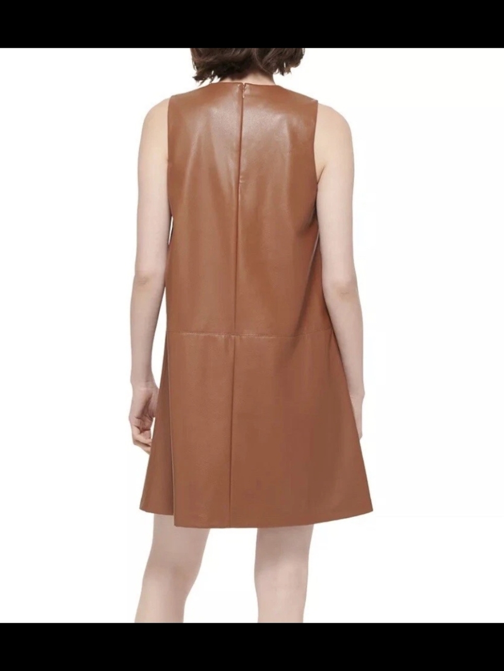Calvin Klein Brown Faux Leather Shift Dress Size 2 Minimalist Quiet Luxury - Picture 3 of 9